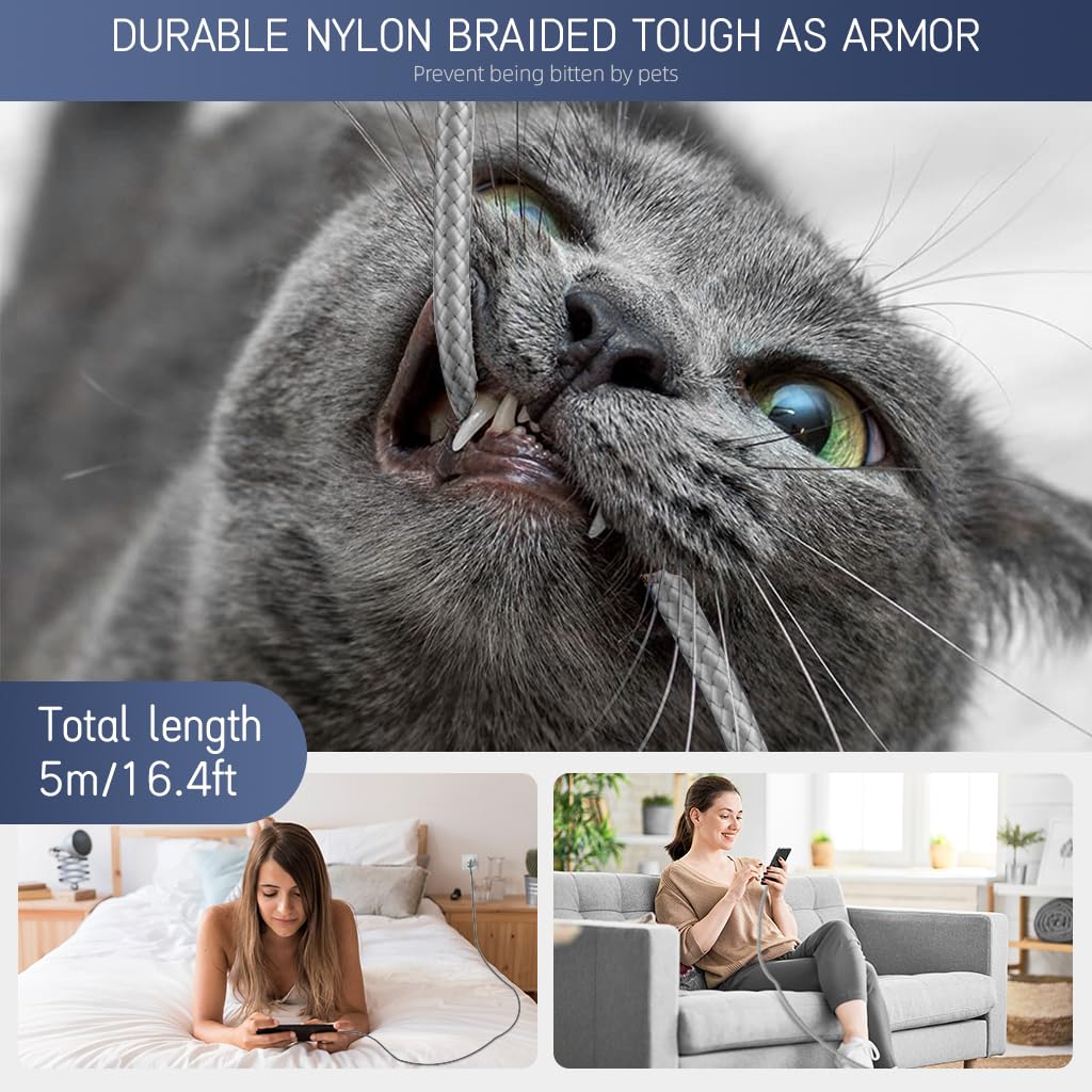 Verilux 8M/26Ft Type C Charging Cable, 10W Charging Cable Ultra Long TYPE C Charging Cable Data Cable Compatible with Phone, Tablet, PS5 & More C Type Devices, Grey Verilux 8M/26Ft Type C Charging Cable, 10W Charging Cable Ultra Long TYPE C Charging Cable Data Cable Compatible with Phone, Tablet, PS5 & More C Type Devices, Grey